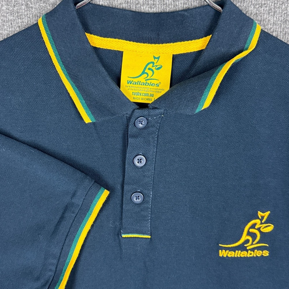 Australia‎ Wallabies Polo Shirt Mens Large Blue Rugby Pique Preppy